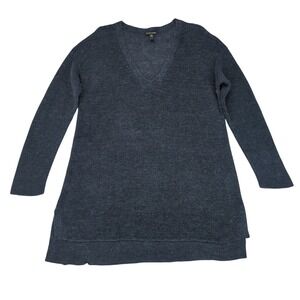 Eileen‎ Fisher 100% Organic Linen V Neck Tunic Sweater Blue Womens Large